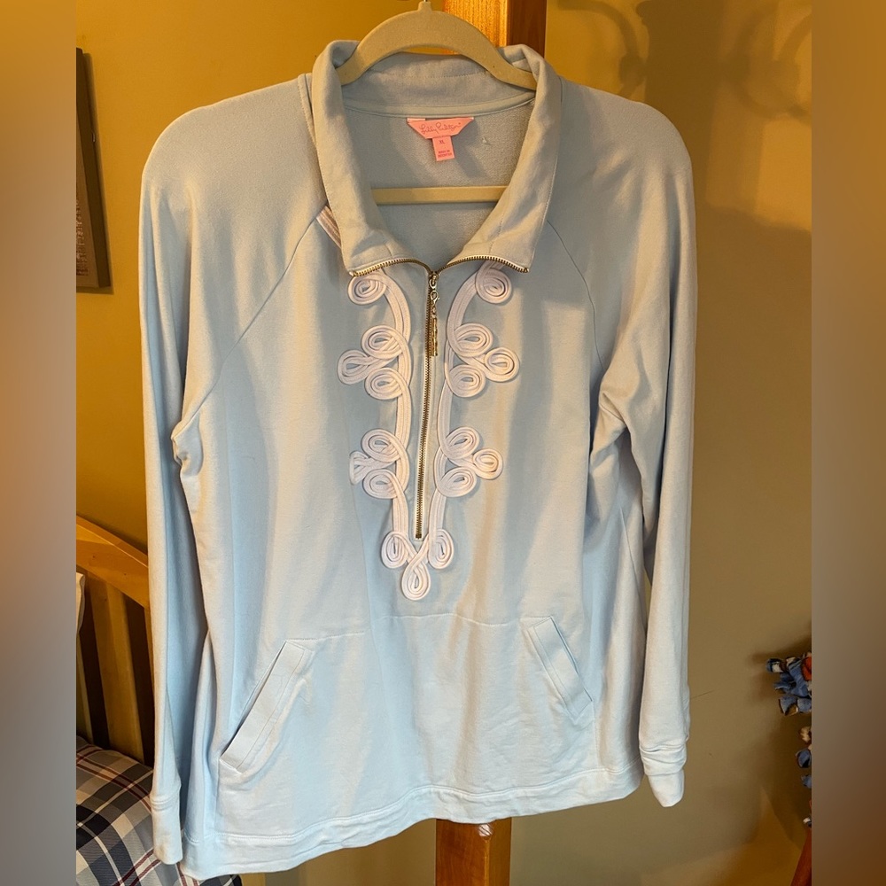 EUC SKIPPER POPOVER BOHO LIGHT BLUE EMBROIDERED Lilly Pulitzer XL